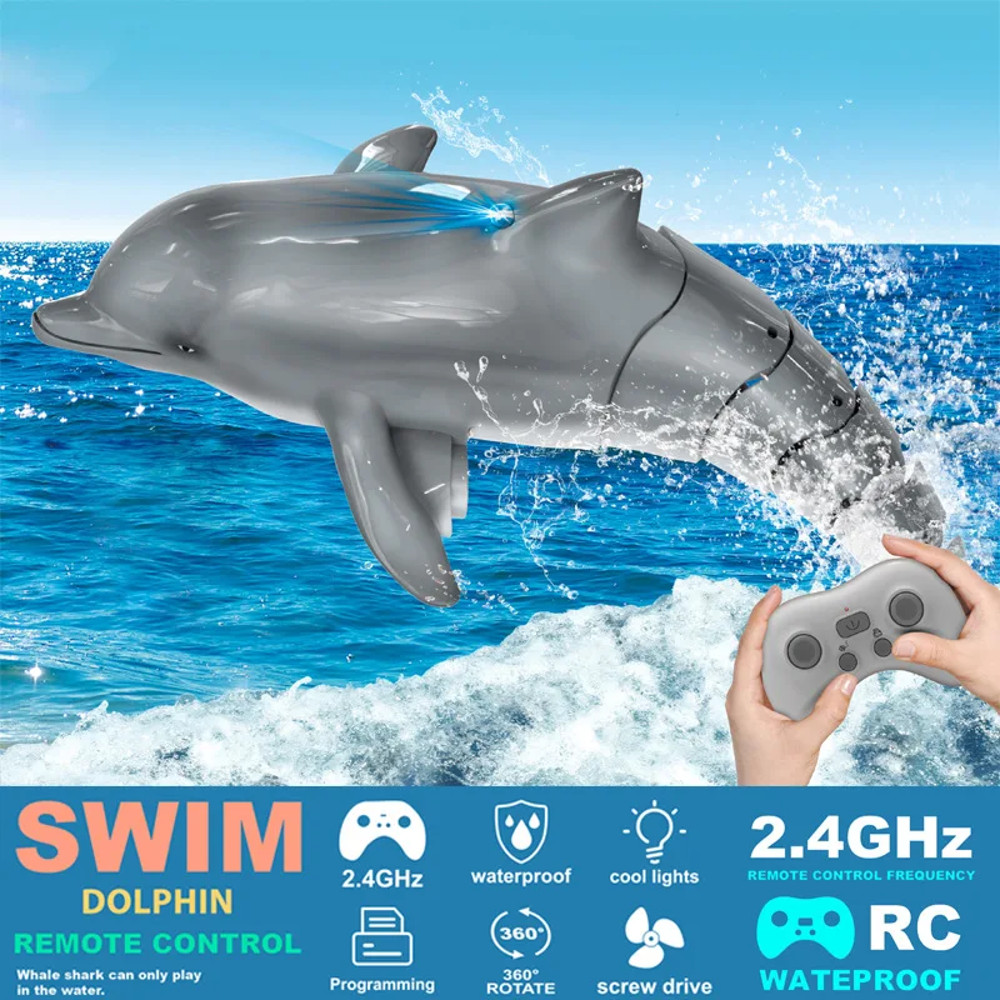 Remote Control Dolphin Toy with LED Light 2.4G Electric Water Toy for Kids, Gift for Boys & Girls
