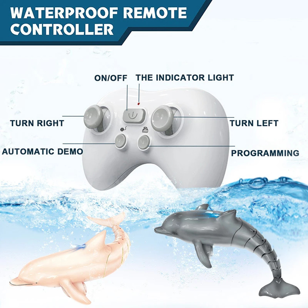 Remote Control Dolphin Toy with LED Light 2.4G Electric Water Toy for Kids, Gift for Boys & Girls