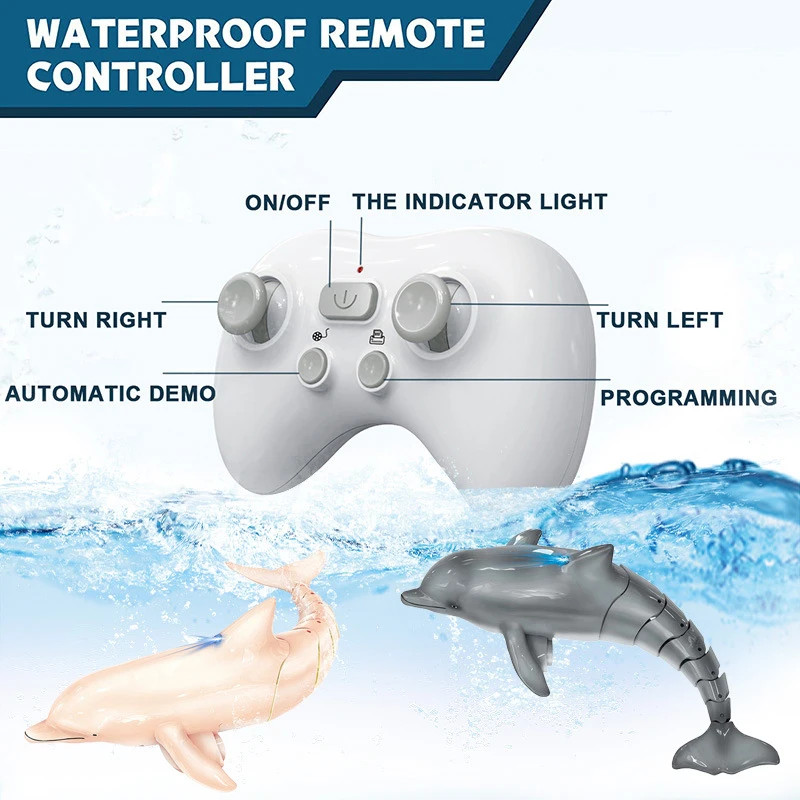 Remote Control Dolphin Toy with LED Light 2.4G Electric Water Toy for Kids, Gift for Boys & Girls