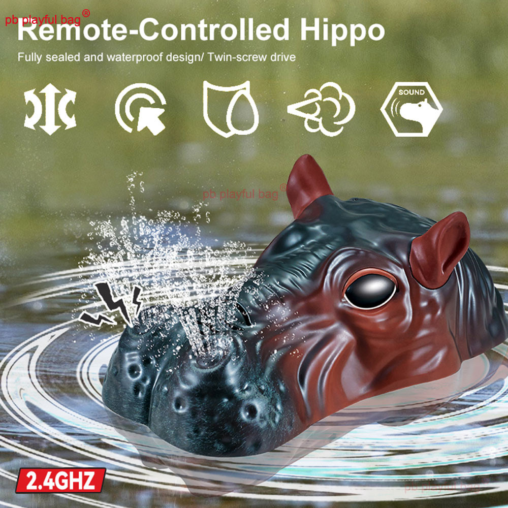 2.4GHz RC Hippo Boat with Water Spray Double Propeller Electric Toy Gift VG206