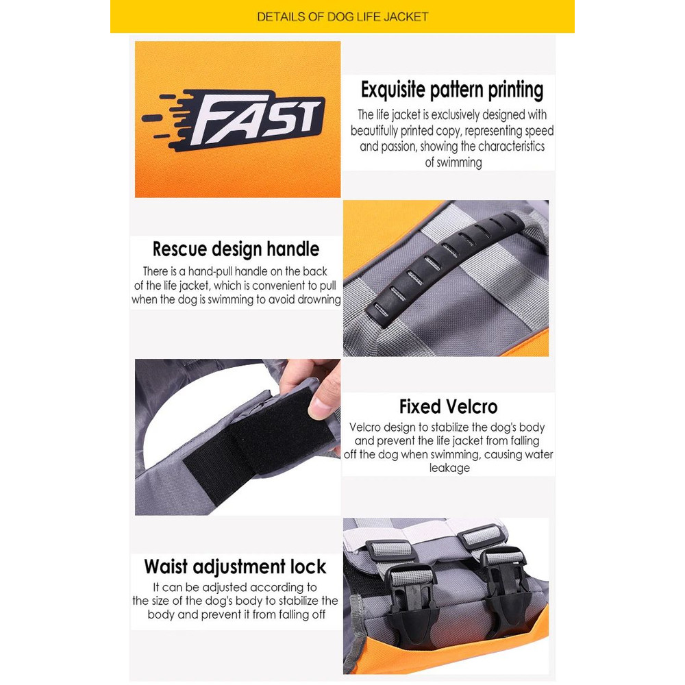 Adjustable Pet Swimming Life Jacket Super Buoyancy Reflective Dog Safety Vest For Water Adventures 7