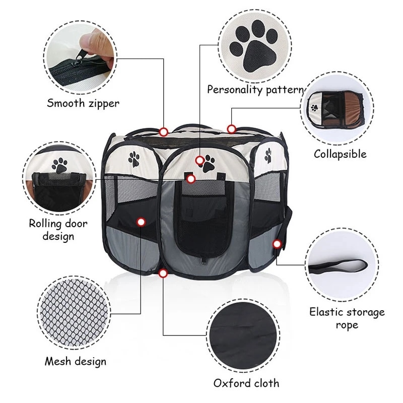 Large Dog Cages  Cat Fences Foldable Pet Tent with Skylight Zipper  Portable Kennel for Outdoor E