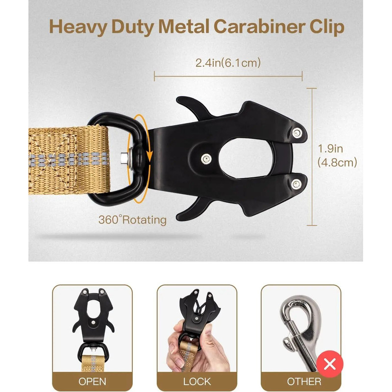 Tactical NoPull Dog Leash  Reflective Shock Absorbing  Heavy Duty Pet Leash With Car Seatbelt Safet 2