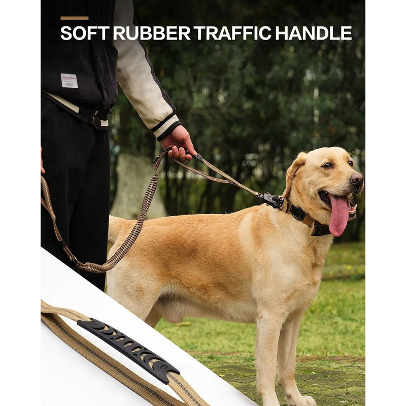 Tactical NoPull Dog Leash  Reflective Shock Absorbing  Heavy Duty Pet Leash With Car Seatbelt Safet 0
