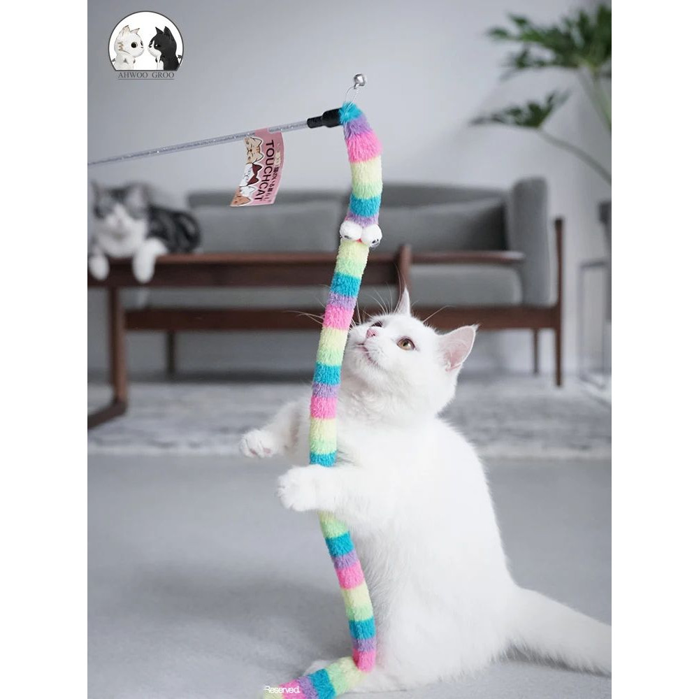 Funny Caterpillar Cat Toy Feather Wand Velvet Caterpillar Rod Toy For Aggressive Cats Colorful Pet 0