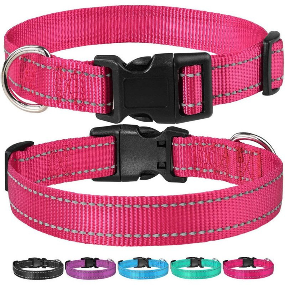 Glow Go Reflective Dog Collar Adjustable Nylon Pet Collar Leash For Nighttime Safety 12