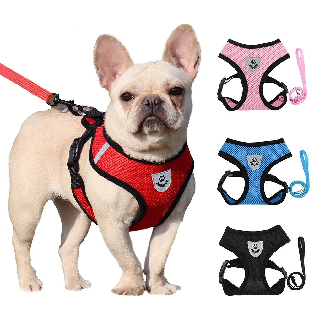 Summer Cat  Dog Harness Lead Leash Adjustable Vest Breathable Polyester Mesh With Reflective Strips 2