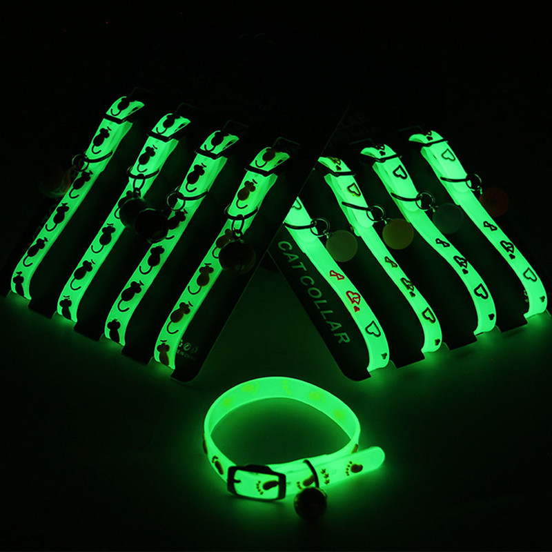 Glowing Cat Collar Luminous Anti Loss Necklace with Fluorescent Silicone & Bell for Cats & Small Dogs