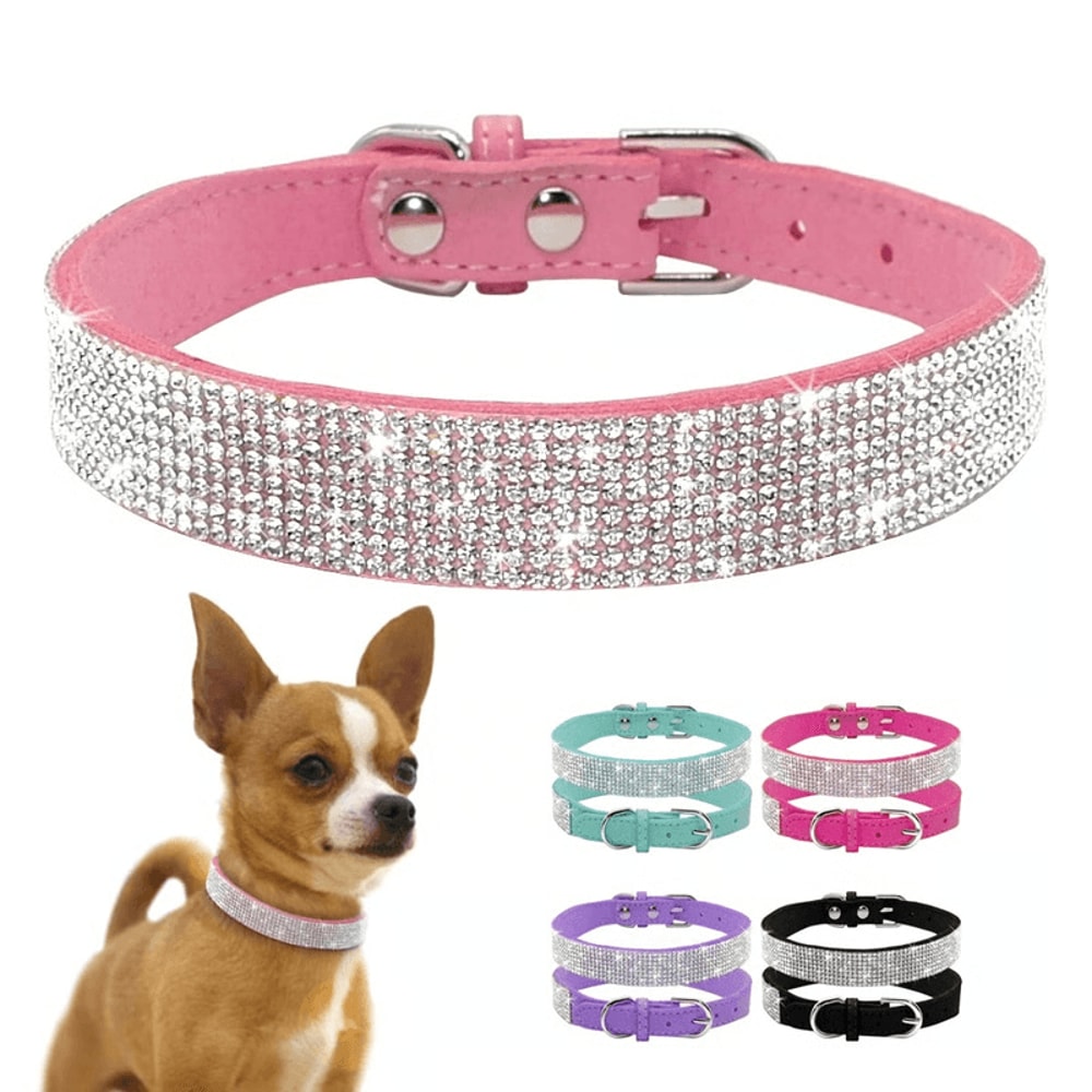 Bling Rhinestone Leather Pet Collar Leash Set For SmallMedium Dogs Cats 1