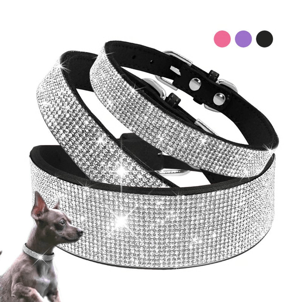 Bling Rhinestone Leather Pet Collar Leash Set For SmallMedium Dogs Cats 0