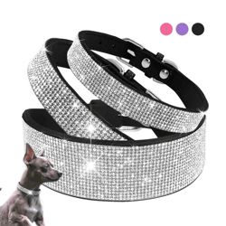 bling rhinestone leather pet collar & leash set for small-medium dogs & cats
