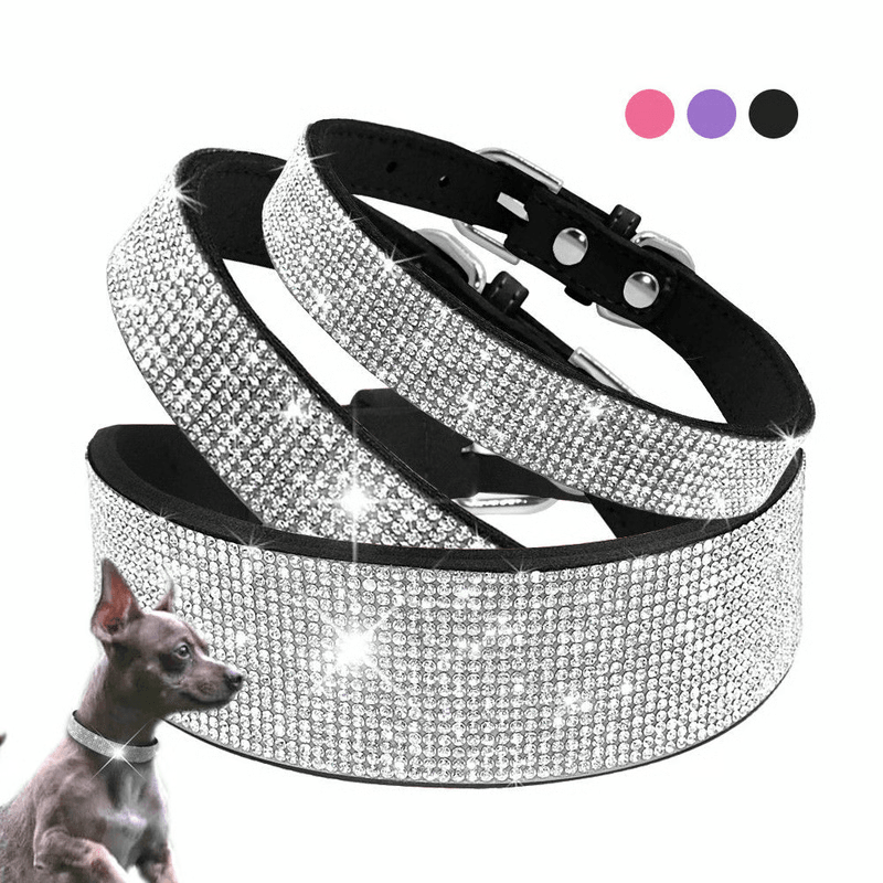 Bling Rhinestone Leather Pet Collar Leash Set For SmallMedium Dogs Cats 0