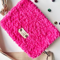 minibag bright pink bag handbag on the strap fur bag crossbody