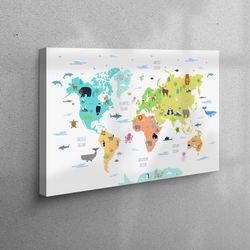 3D Canvas, Canvas Home Decor, Large Canvas, Kids Map Wall Art, Baby Room Wall Decor, Animal Map Art, Kids Canvas Canvas,