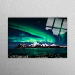 mural art, glass printing, glass art, northern lights photo print, night sky landscape tempered glass, nature landscape