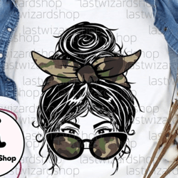 camo mom bun hair png, messy bun