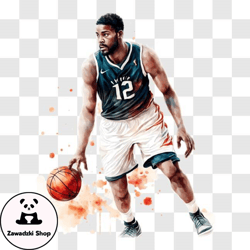 Basketball Player in Action with Paint Splashes PNG Design 78