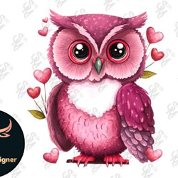 cute pink owl valentines day
