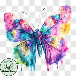 Colorful Butterfly with Watercolor Wings PNG Design 245