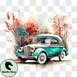 Vintage Car Watercolor Painting PNG Design 187