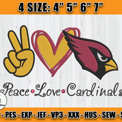 Cardinals Embroidery, Peace Love Cardinals, NFL Machine Embroidery Digital, 4 sizes Machine Emb Files -14 - Whitmer