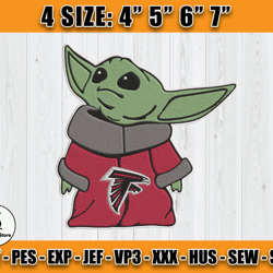 Atlanta Falcons Embroidery, Baby Yoda Embroidery, NFL Machine Embroidery Digital, 4 sizes Machine Emb Files -26-Whitmer