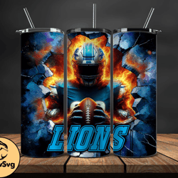 Detroit Lions Tumbler Wrap, Crack Hole Design, Logo NFL Football, Sports Tumbler Png, Tumbler Design 20