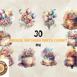 30 PNG Magical Birthday Party Clipart, Birthday Svg, Happy Birthday Png, T-shirt Designs 11