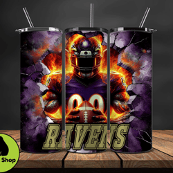 Baltimore Ravens Tumbler Wrap, Crack Hole Design, Logo NFL Football, Sports Tumbler Png, Tumbler Design by Enloe Shop St