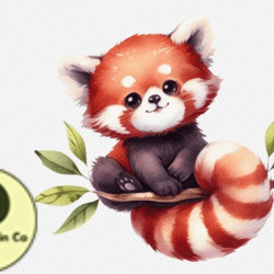red panda floral watercolor clipart design 97