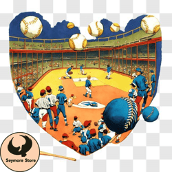 heart shaped baseball field with players and flying baseballs png