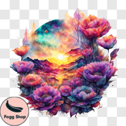beautiful sunset landscape with wildflowers png design 240