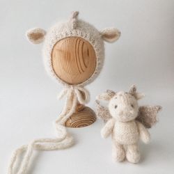pre-order, baby dragon, newborn dragon costume, dragon outfit, toy and bonnet for newborn photography props, dragon set