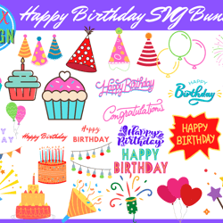 30 happy birthday svg bundle ,printable birthday png