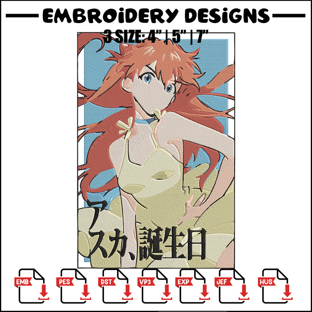Asuka poster Embroidery Design, Evangelion Embroidery, Embroidery File, Anime Embroidery, Anime shirt, Digital download.jpg