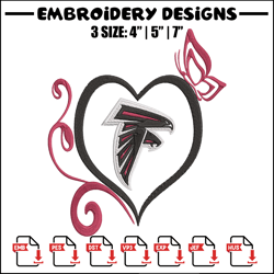 Atlanta Falcons Heart embroidery design, Falcons embroidery, NFL embroidery, sport embroidery, embroidery design.