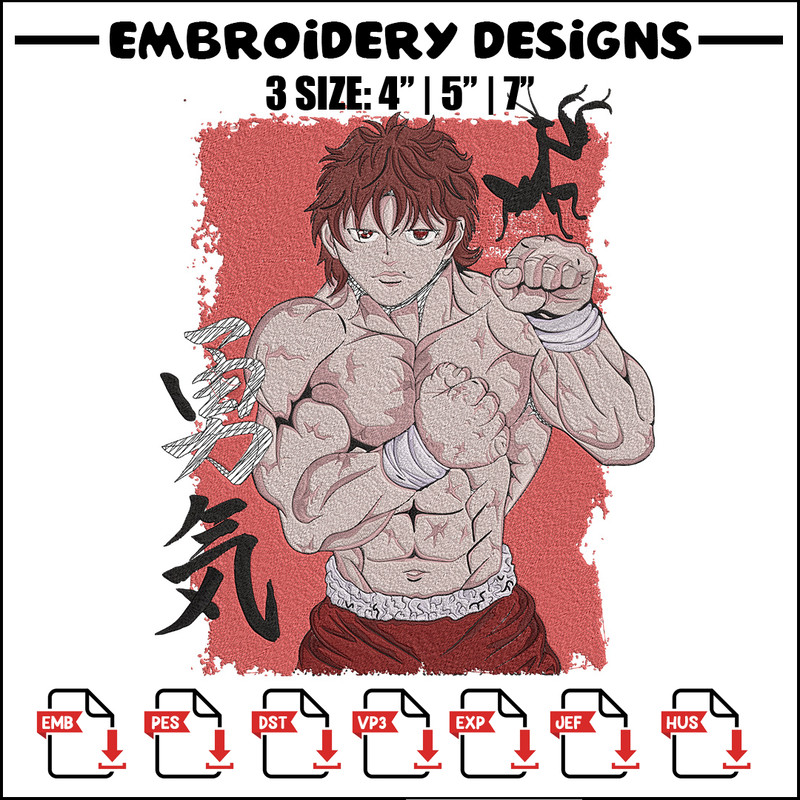 Baki poster Embroidery Design, Baki Embroidery, Embroidery File, Anime Embroidery, Anime shirt, Digital download.jpg