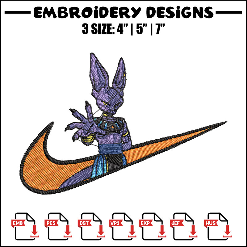 Beerus x nike Embroidery Design, Dragonball Embroidery, Embroidery File, Nike Embroidery, Anime shirt, Digital download.jpg