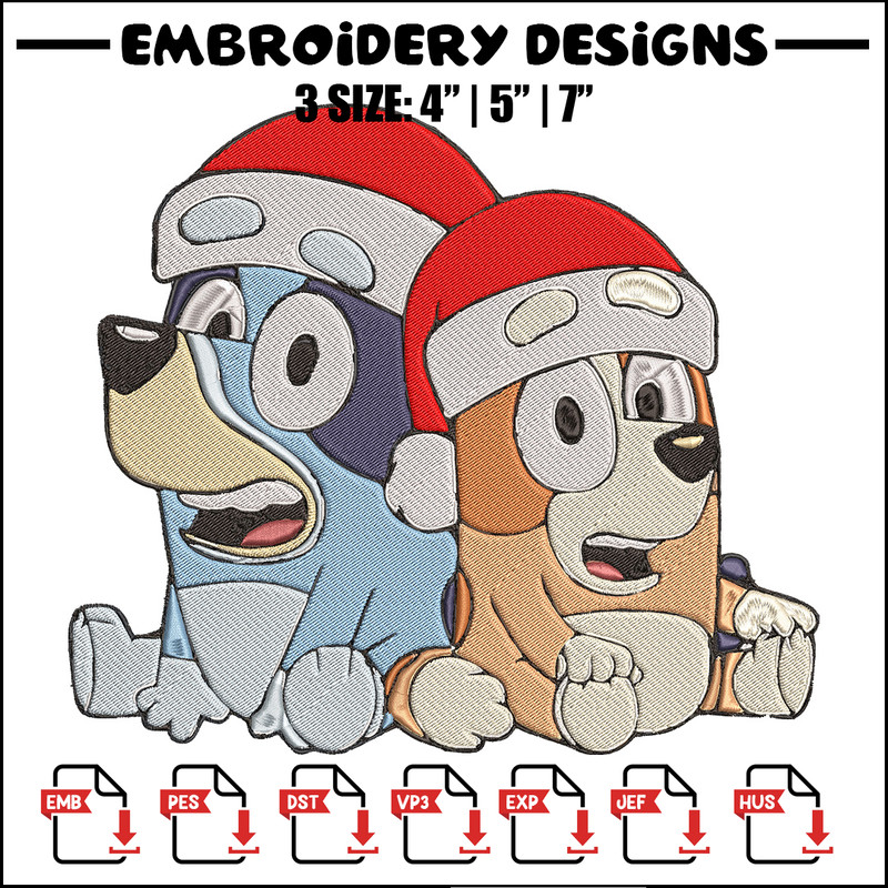 Bluey x Bingo Embroidery Design, Bluey Embroidery, Embroidery File, Chrismas Embroidery, Anime shirt, Digital download.jpg