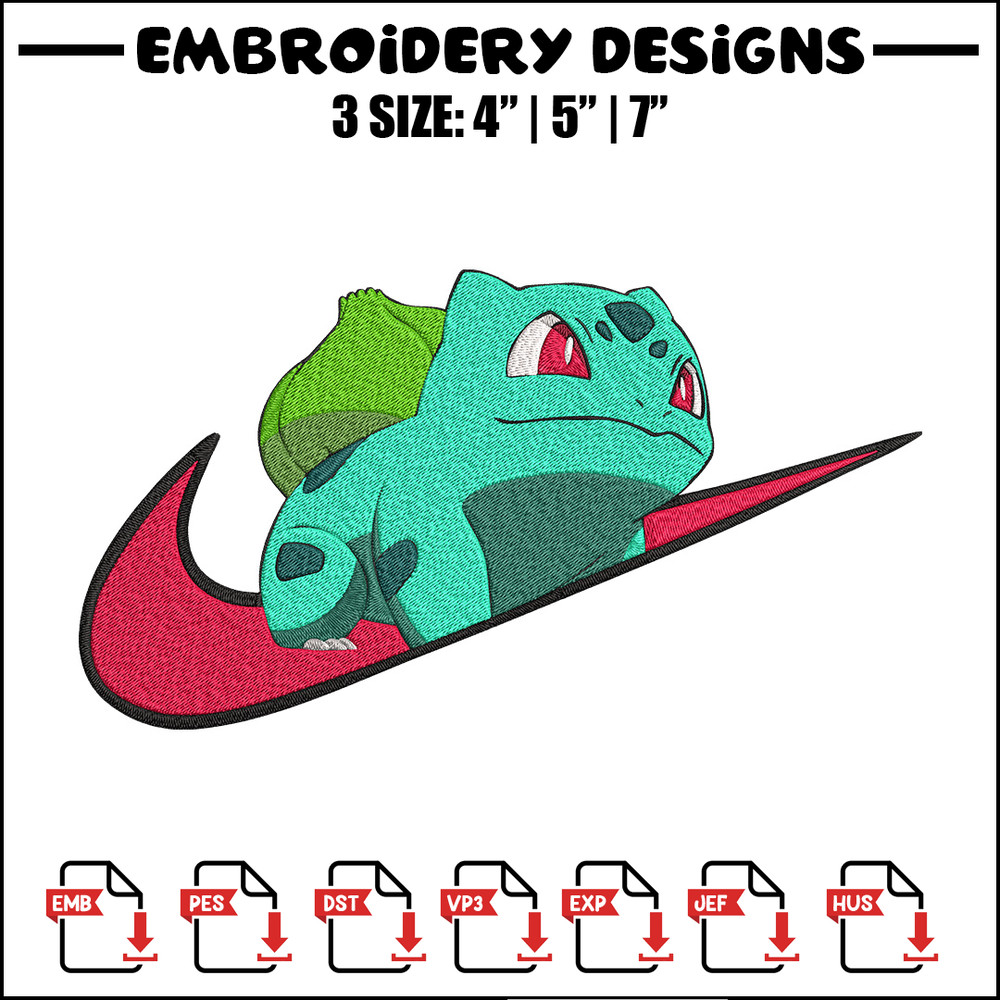 Bulbasaur x nike Embroidery Design, Pokemon Embroidery, Embroidery File, Nike Embroidery, Anime shirt, Digital download.jpg
