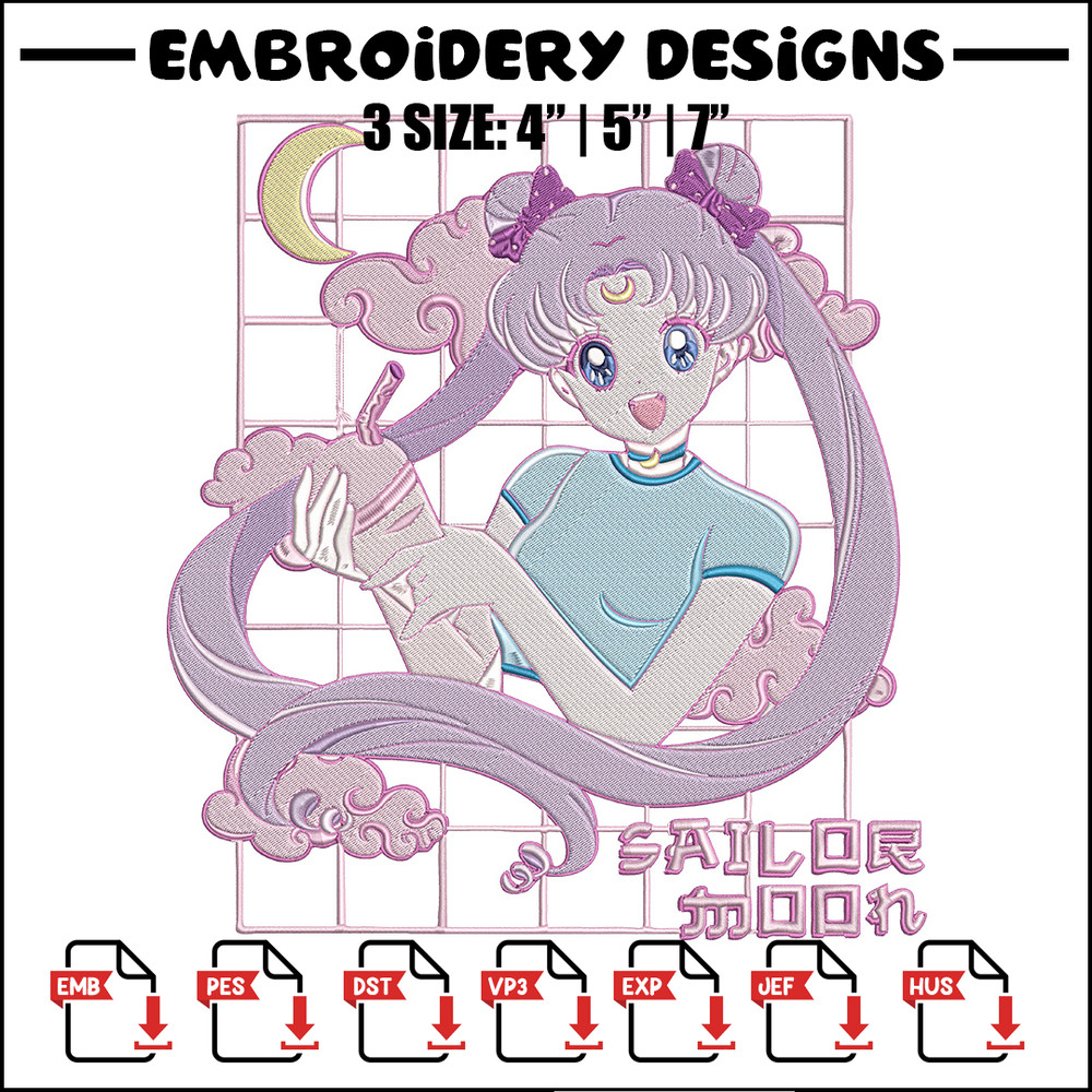 Chibi moon Embroidery Design, Sailor moon Embroidery, Embroidery File, Anime Embroidery, Anime shirt, Digital download.jpg
