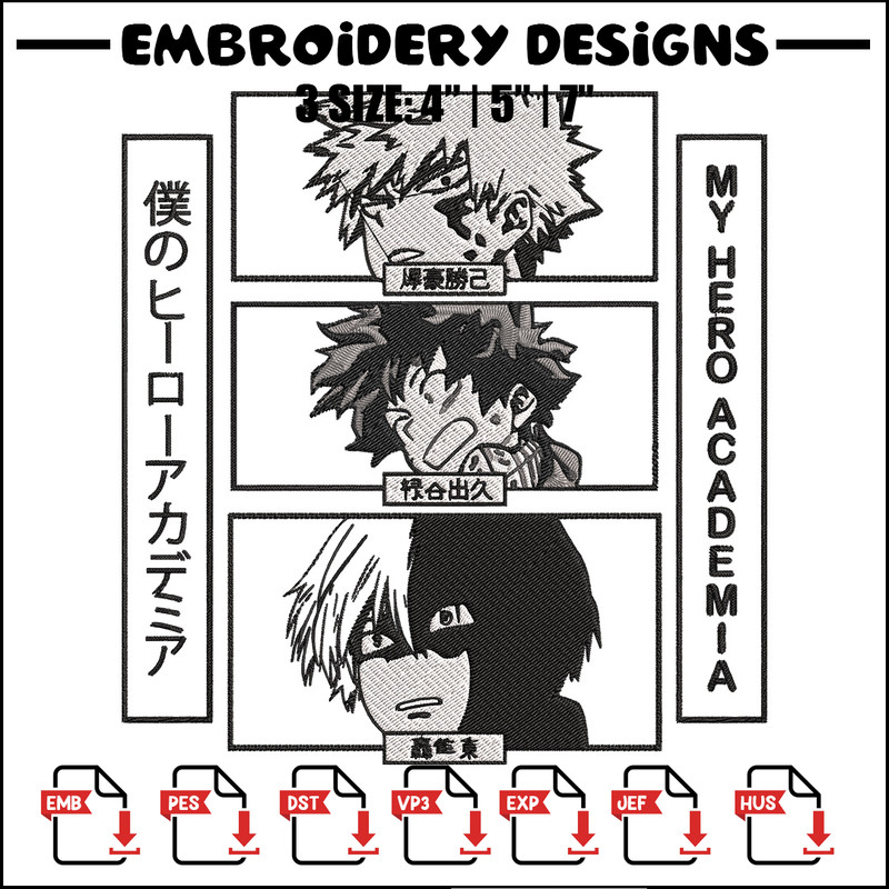 Deku friends Embroidery Design, Mha Embroidery, Embroidery File, Anime Embroidery, Anime shirt, Digital download..jpg