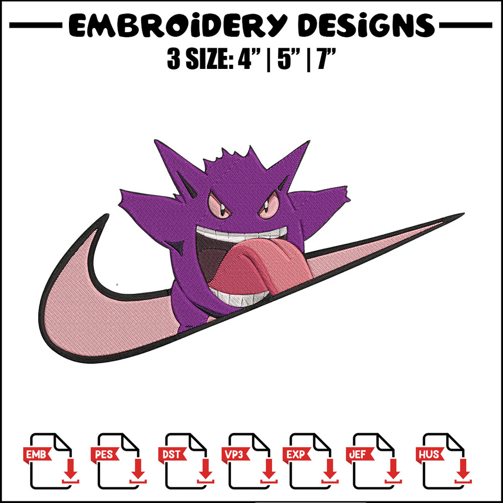 Gengar x nike Embroidery Design, Pokemon Embroidery, Embroidery File, Nike Embroidery, Anime shirt, Digital download.jpg