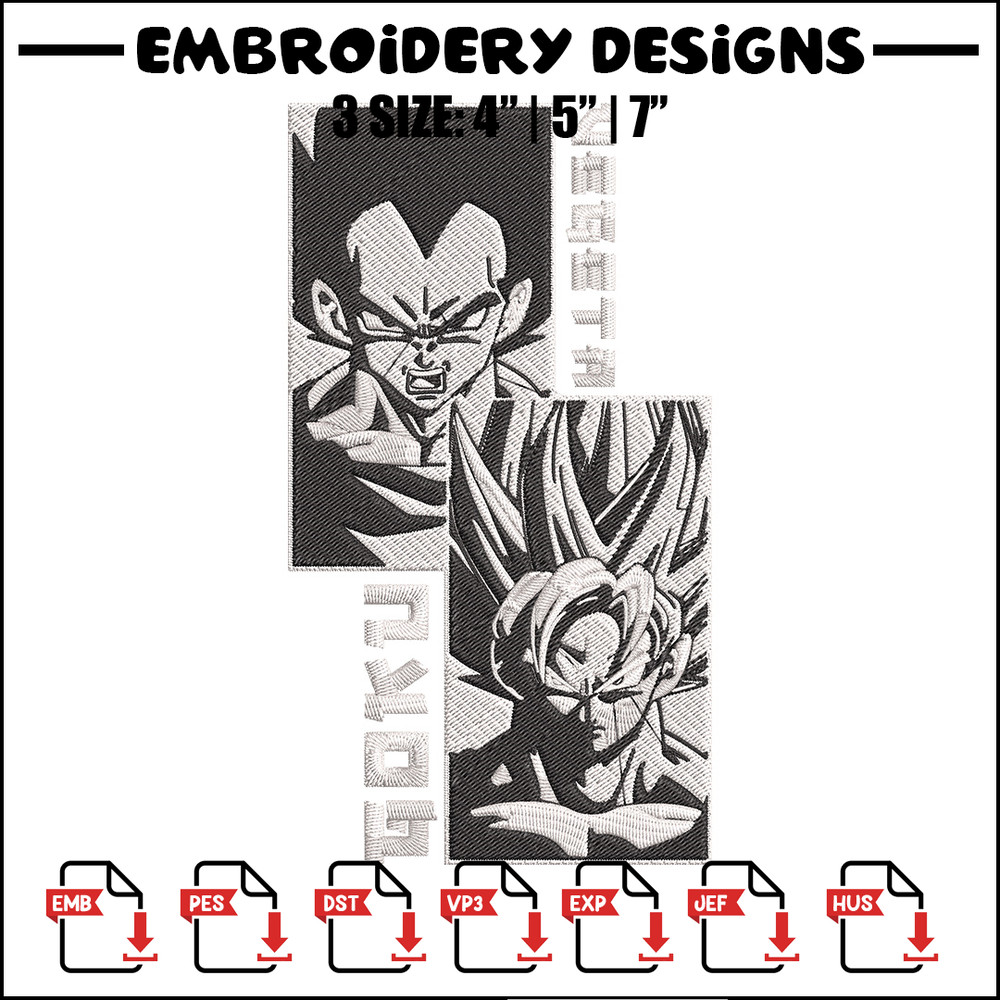 Goku x Vegeta Embroidery Design, Dragonball Embroidery, Embroidery File, Anime Embroidery, Anime shirt, Digital download.jpg