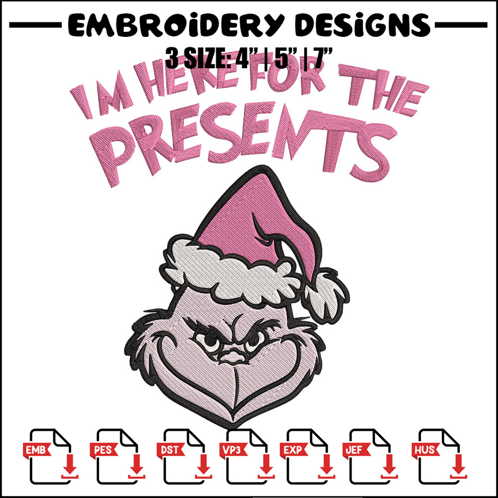 Grinch Im here Embroidery Design, Grinch Embroidery, Embroidery File, Chrismas Embroidery, Anime shirt, Digital download.jpg