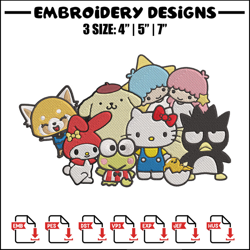Hello Kitty friends Embroidery Design, Hello kitty Embroidery, Embroidery File, Anime Embroidery, Digital download.jpg
