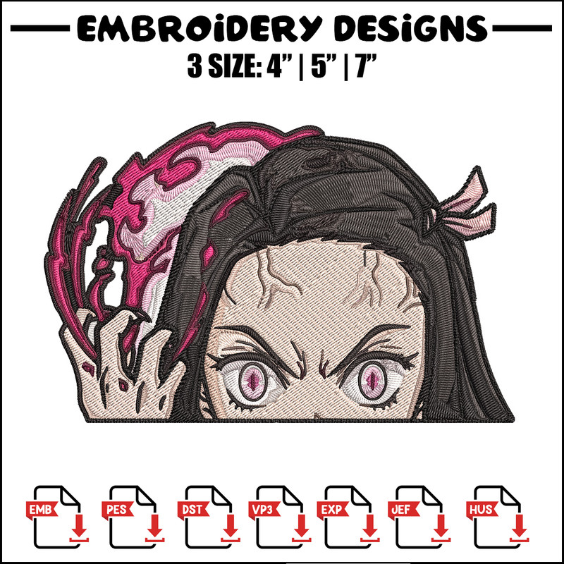Nezuko demon Peeker Embroidery Design, Demon slayer Embroidery, Embroidery File, Anime Embroidery, Digital download.jpg
