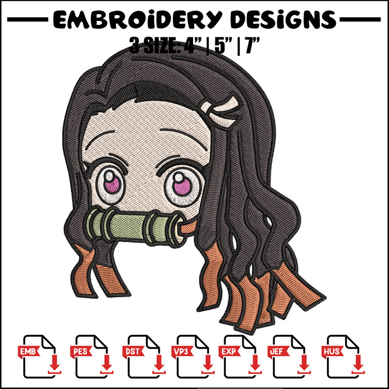 Nezuko sticker Embroidery Design, Demon slayer Embroidery, Embroidery File, Anime Embroidery, Digital download.jpg