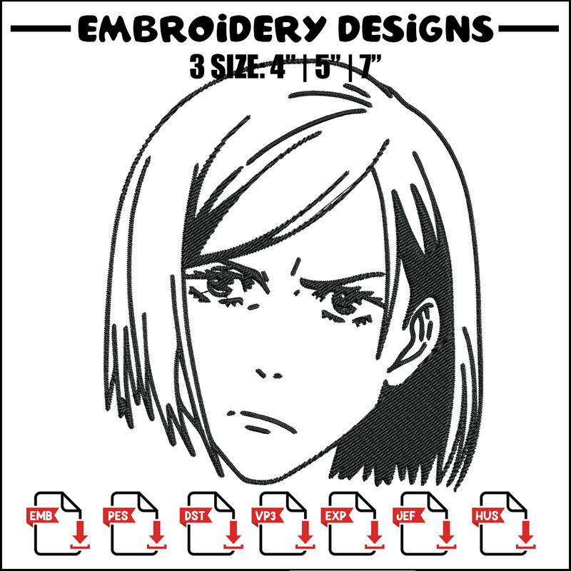 Nobara face Embroidery Design, Jujutsu Embroidery, Embroidery File, Anime Embroidery, Anime shirt, Digital download.jpg