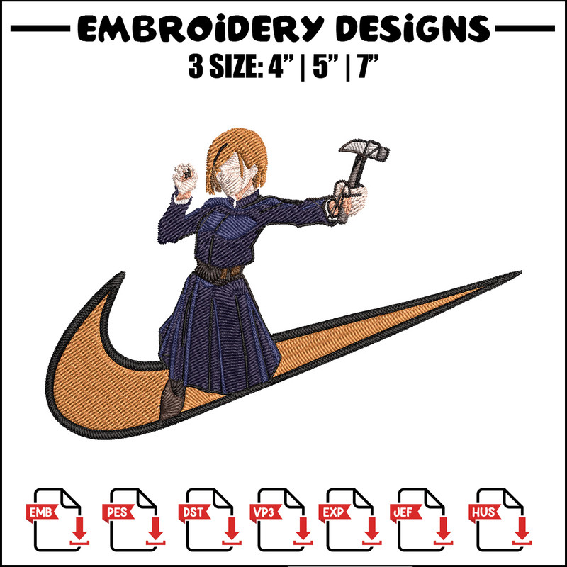 Nobara x nike Embroidery Design, Jujutsu Embroidery, Embroidery File, Nike Embroidery, Anime shirt, Digital download.jpg